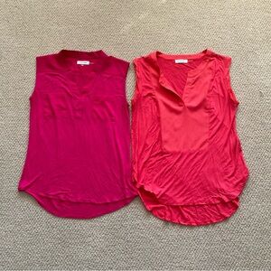 Calvin Klein V-Neck Tank Tops Bundle Size Small Blouses Pink Orange Stretch Soft
